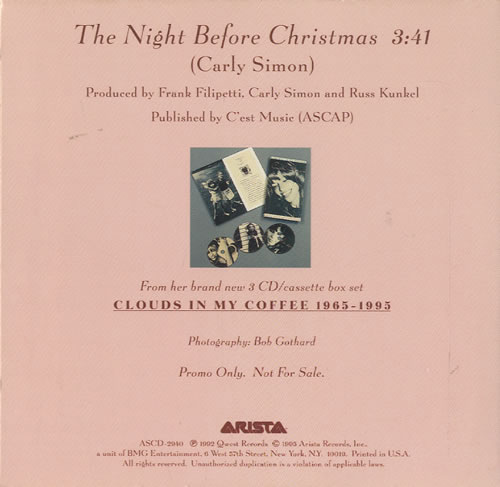 Carly Simon The Night Before Christmas CD single (CD5 / 5") US CALC5TH59490