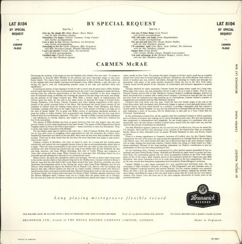 Carmen McRae By Special Request vinyl LP album (LP record) UK C-MLPBY696119