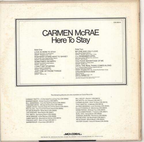 Carmen McRae Here To Stay vinyl LP album (LP record) US C-MLPHE711686