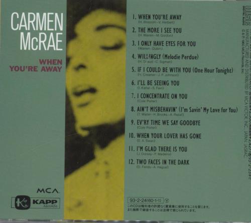 Carmen McRae When You're Away CD album (CDLP) Japanese C-MCDWH830639