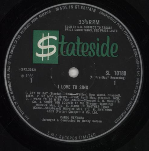 Carol Ventura I Love To Sing! vinyl LP album (LP record) UK C16LPIL510754