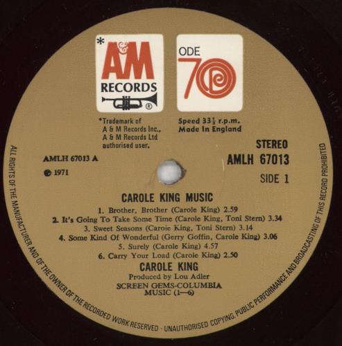 Carole King Carole King Music - 1st - Translucent Vinyl vinyl LP album (LP record) UK CRLLPCA824584