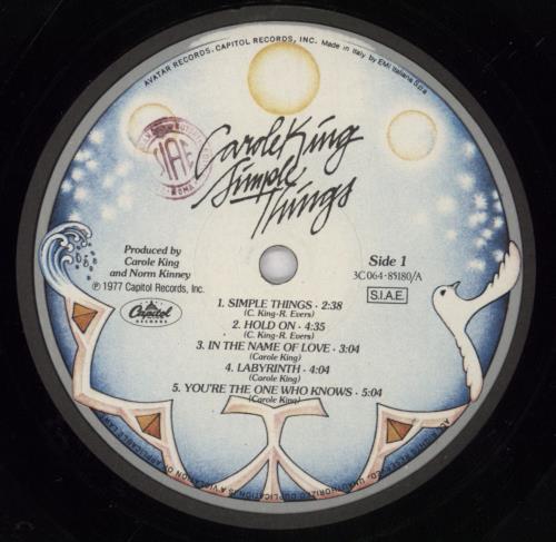 Carole King Simple Things - EX vinyl LP album (LP record) Italian CRLLPSI831935