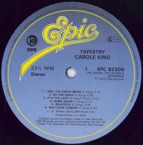 Carole King Tapestry - blue label vinyl LP album (LP record) UK CRLLPTA783501