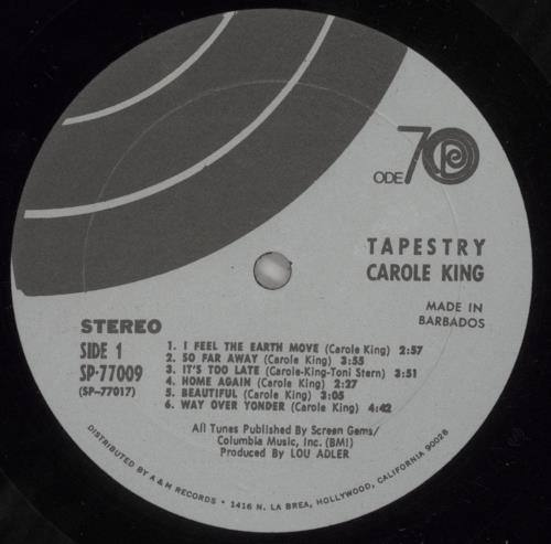 Carole King Tapestry vinyl LP album (LP record) Barbados CRLLPTA775343