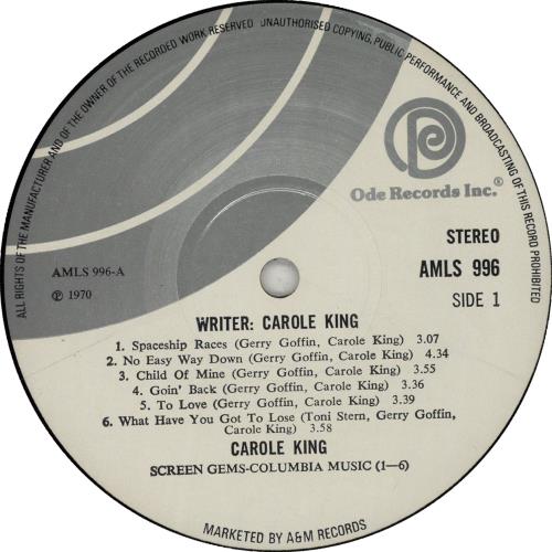 Carole King Writer - Ode Label vinyl LP album (LP record) UK CRLLPWR649507
