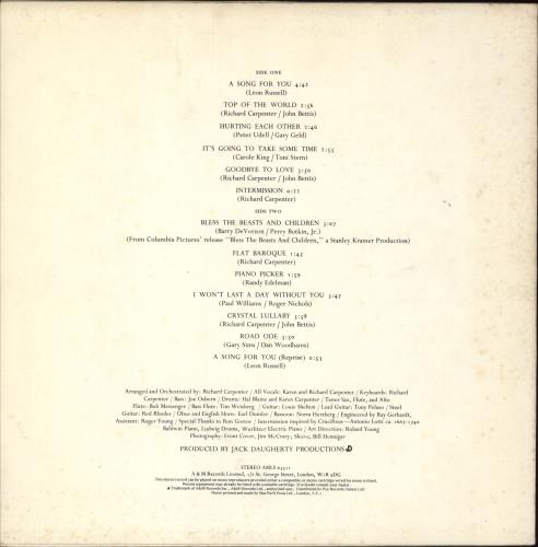 Carpenters A Song For You - 1st vinyl LP album (LP record) UK CRPLPAS745269