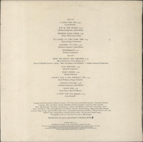 Carpenters A Song For You - 2nd - EX vinyl LP album (LP record) UK CRPLPAS856089