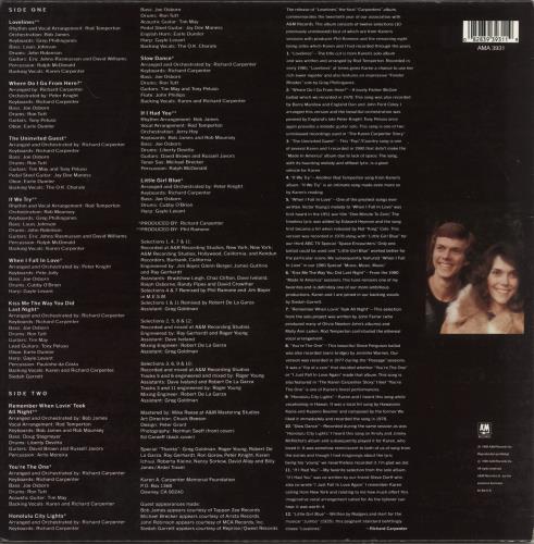 Carpenters Lovelines vinyl LP album (LP record) UK CRPLPLO455013