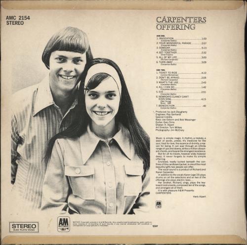 Carpenters Offering vinyl LP album (LP record) South African CRPLPOF773127