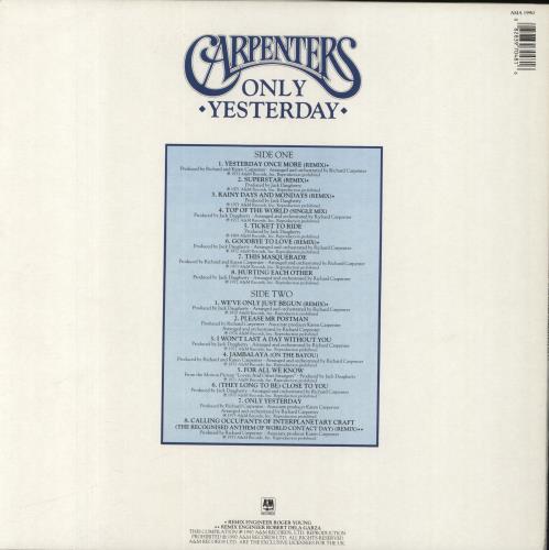 Carpenters Only Yesterday vinyl LP album (LP record) UK CRPLPON369953