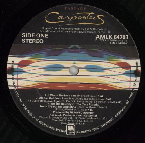 Carpenters Passage vinyl LP album (LP record) UK CRPLPPA454841