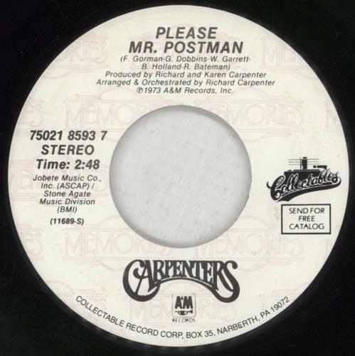 Carpenters Please Mr Postman 7" vinyl single (7 inch record / 45) US CRP07PL877504