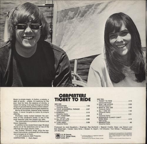 Carpenters Ticket To Ride vinyl LP album (LP record) UK CRPLPTI268561