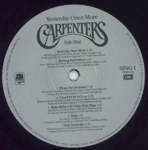 Carpenters Yesterday Once More-VG 2-LP vinyl record set (Double LP Album) UK CRP2LYE798442