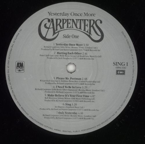 Carpenters Yesterday Once More 2-LP vinyl record set (Double LP Album) UK CRP2LYE245265