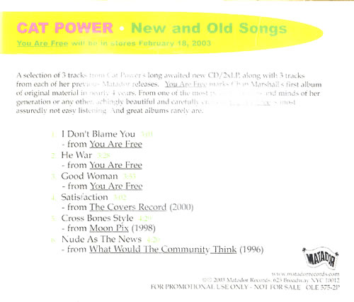Cat Power New And Old Songs CD single (CD5 / 5") US CTPC5NE554811