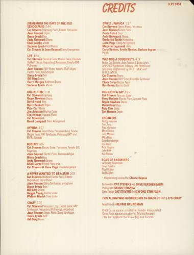 Cat Stevens Izitso + Credits Insert vinyl LP album (LP record) UK CTVLPIZ708176