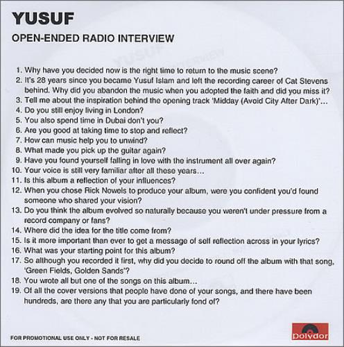 Cat Stevens Open-Ended Radio Interview CD-R acetate UK CTVCROP399342