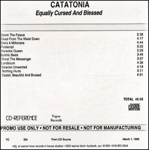 Catatonia Equally Cursed & Blessed CD-R acetate US CAACREQ145122