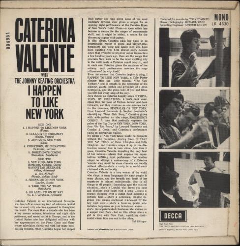 Caterina Valente I Happen To Like New York vinyl LP album (LP record) UK CVLLPIH630441