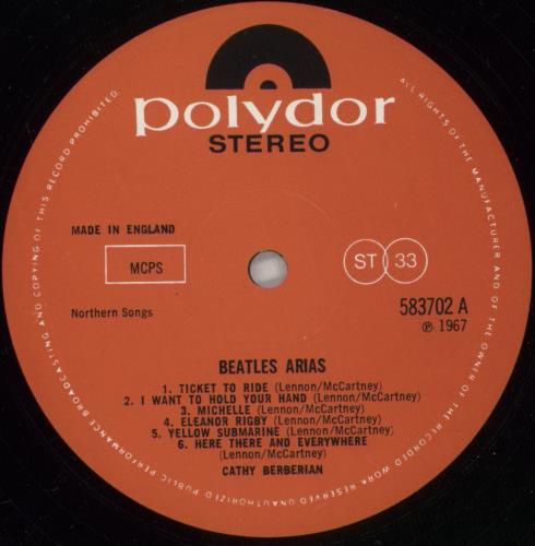 Cathy Berberian Beatles Arias vinyl LP album (LP record) UK 3D8LPBE765114