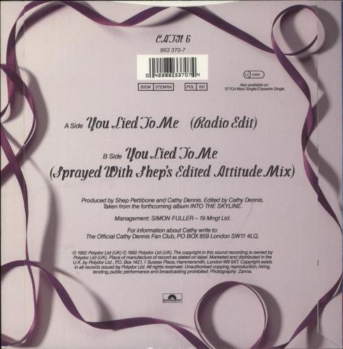 Cathy Dennis You Lied To Me 7" vinyl single (7 inch record / 45) UK DEN07YO273252