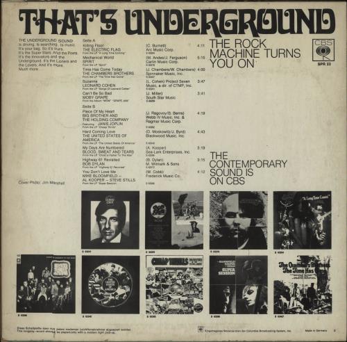 CBS Records That's Underground vinyl LP album (LP record) German I1ULPTH313445