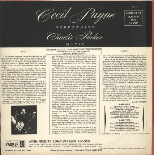 Cecil Payne Performing Charlie Parker Music vinyl LP album (LP record) UK 1CPLPPE447789