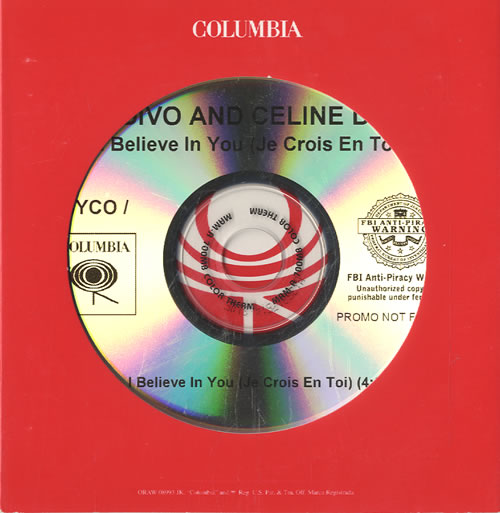 Celine Dion I Believe In You [Je Crois En Toi] CD-R acetate US CELCRIB360741