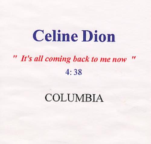 Celine Dion It's All Coming Back To Me Now CD-R acetate Dutch CELCRIT83958