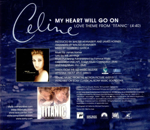 Celine Dion My Heart Will Go On CD single (CD5 / 5") US CELC5MY101667