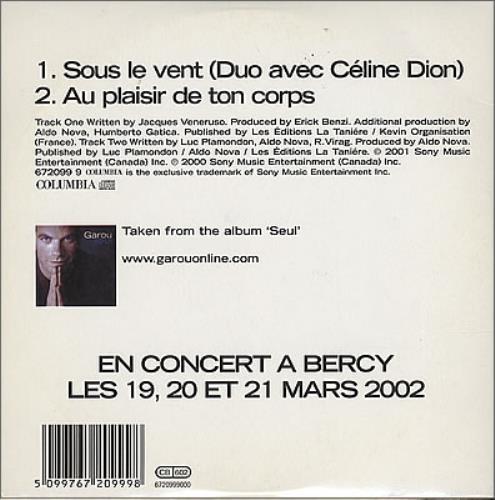 Celine Dion Sous Le Vent CD single (CD5 / 5") French CELC5SO383399