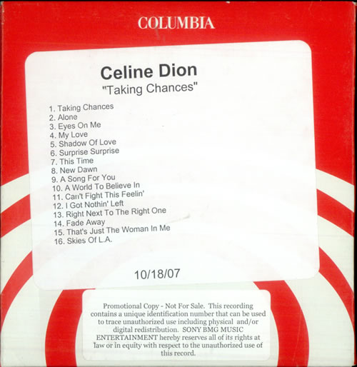 Celine Dion Taking Chances CD-R acetate US CELCRTA465224