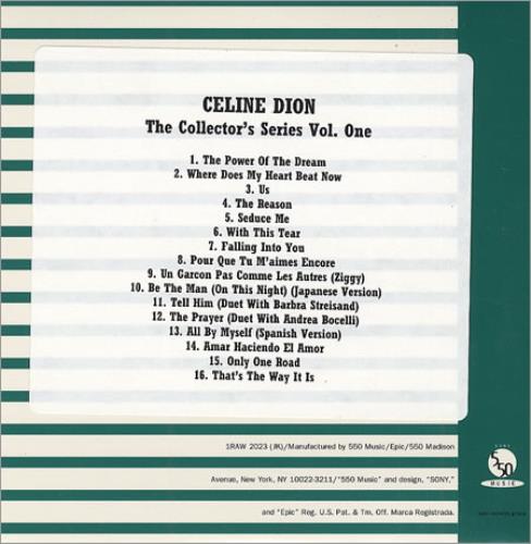 Celine Dion The Collector's Series Volume 1 CD-R acetate US CELCRTH203836