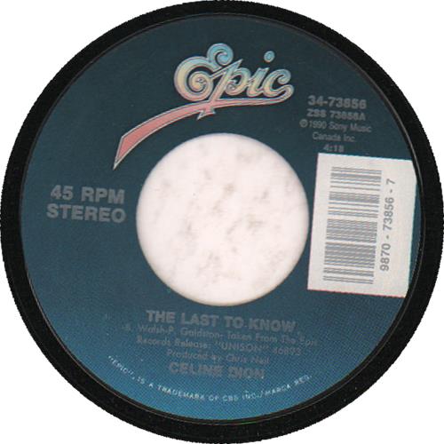 Celine Dion The Last To Know 7" vinyl single (7 inch record / 45) US CEL07TH132333