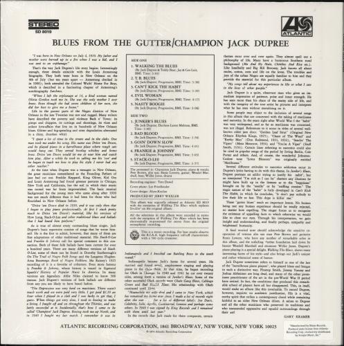 Champion Jack Dupree Blues From The Gutter vinyl LP album (LP record) US CJDLPBL850900