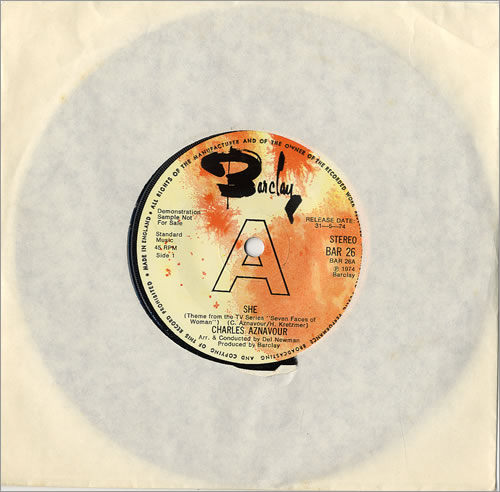 Charles Aznavour She 7" vinyl single (7 inch record / 45) UK AZN07SH481285