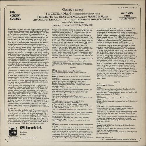 Charles Gounod Saint Cecilia Mass vinyl LP album (LP record) UK GH3LPSA893596