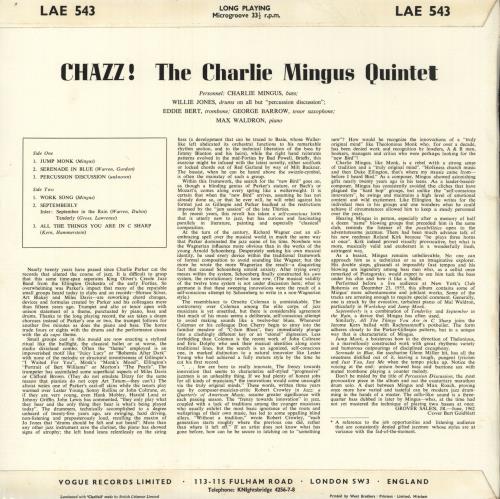 Charles Mingus Chazz! vinyl LP album (LP record) UK CA8LPCH743700