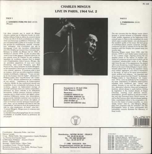 Charles Mingus Live In Paris, 1964 Vol. 2 vinyl LP album (LP record) French CA8LPLI651255