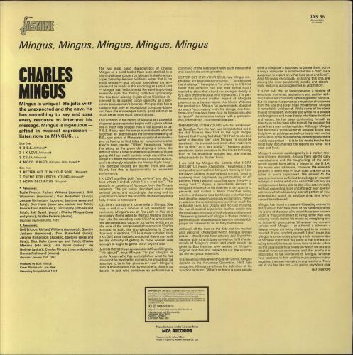 Charles Mingus Mingus, Mingus, Mingus, Mingus, Mingus vinyl LP album (LP record) UK CA8LPMI792566