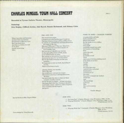 Charles Mingus Town Hall Concert vinyl LP album (LP record) Canadian CA8LPTO813009