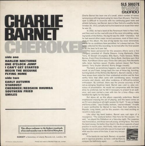 Charlie Barnet Cherokee vinyl LP album (LP record) UK 1CBLPCH556025