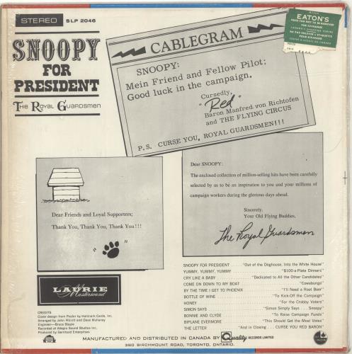 Charlie Brown (Peanuts) Snoopy For President vinyl LP album (LP record) US CH9LPSN690283