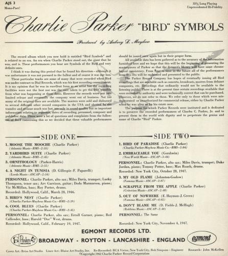 Charlie Parker "Bird" Symbols - 1st vinyl LP album (LP record) UK CIKLPBI737214