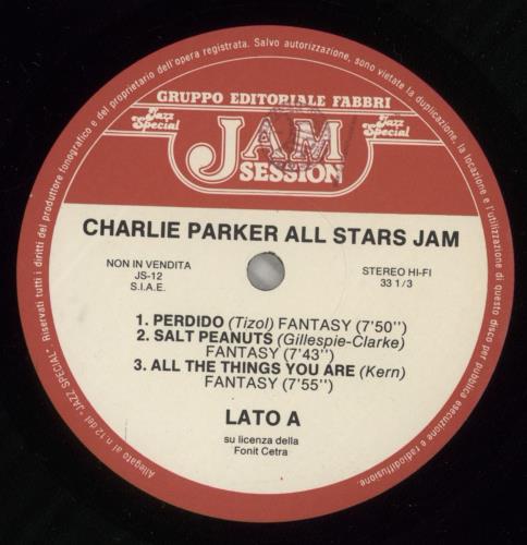 Charlie Parker All Stars Jam vinyl LP album (LP record) Italian CIKLPAL405011