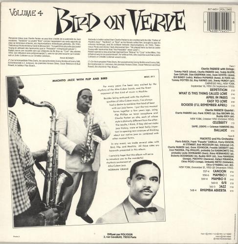 Charlie Parker Bird On Verve Vol. 4 vinyl LP album (LP record) French CIKLPBI691538