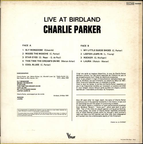 Charlie Parker Live At Birdland vinyl LP album (LP record) French CIKLPLI704668