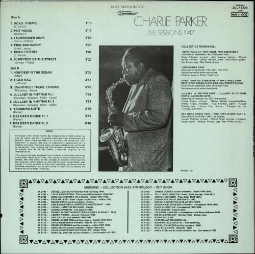 Charlie Parker Live Sessions 1947 vinyl LP album (LP record) French CIKLPLI704640